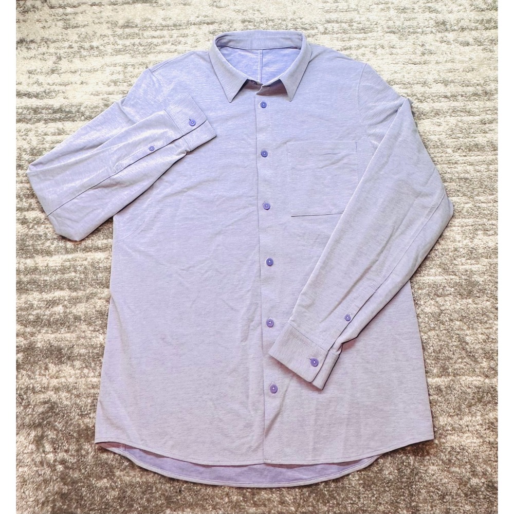 Lululemon Commission Long Sleeve Shirt Mens M Purple Button Down Pique - Picture 2 of 7